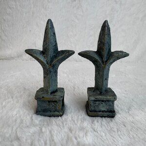 Iron Finials Pair Rustic Decor French Blue Architectural Salvage Fleur De Lis